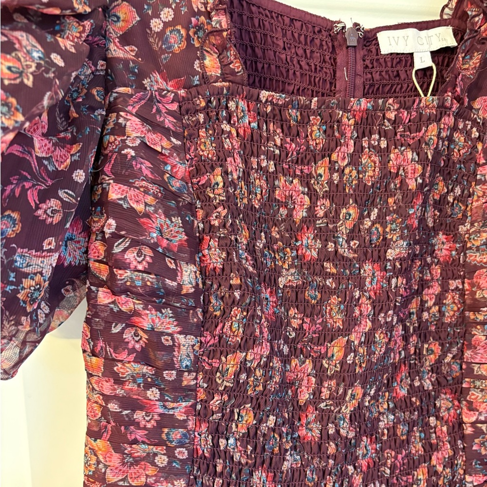 Ivy City Co Burgundy Floral Long Sleeve Dress - Picture 5 of 8